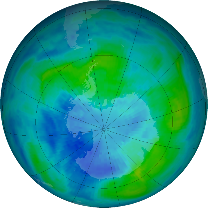 Antarctic ozone map for 29 March 2001